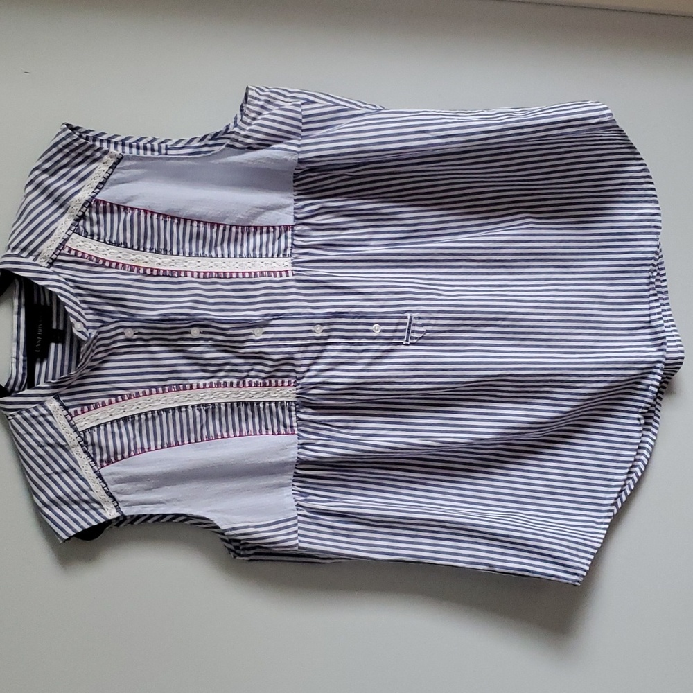 Lane Bryant Cotton Striped Button Front Tank Top